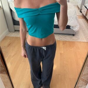 Free People Off-Shoulder Teal Crop Top